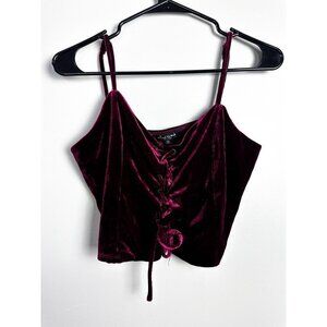 Mixed Threads Lace Up Front Velvet Cropped Tank Top XL Red